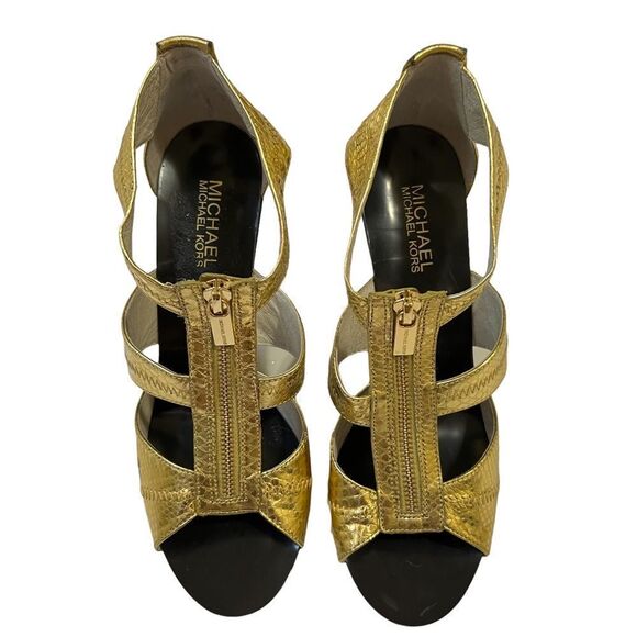 MICHAEL Michael KORS Size 9.5M Berkeley T-Strap Gold Python Snake Leather Design - Picture 9 of 10